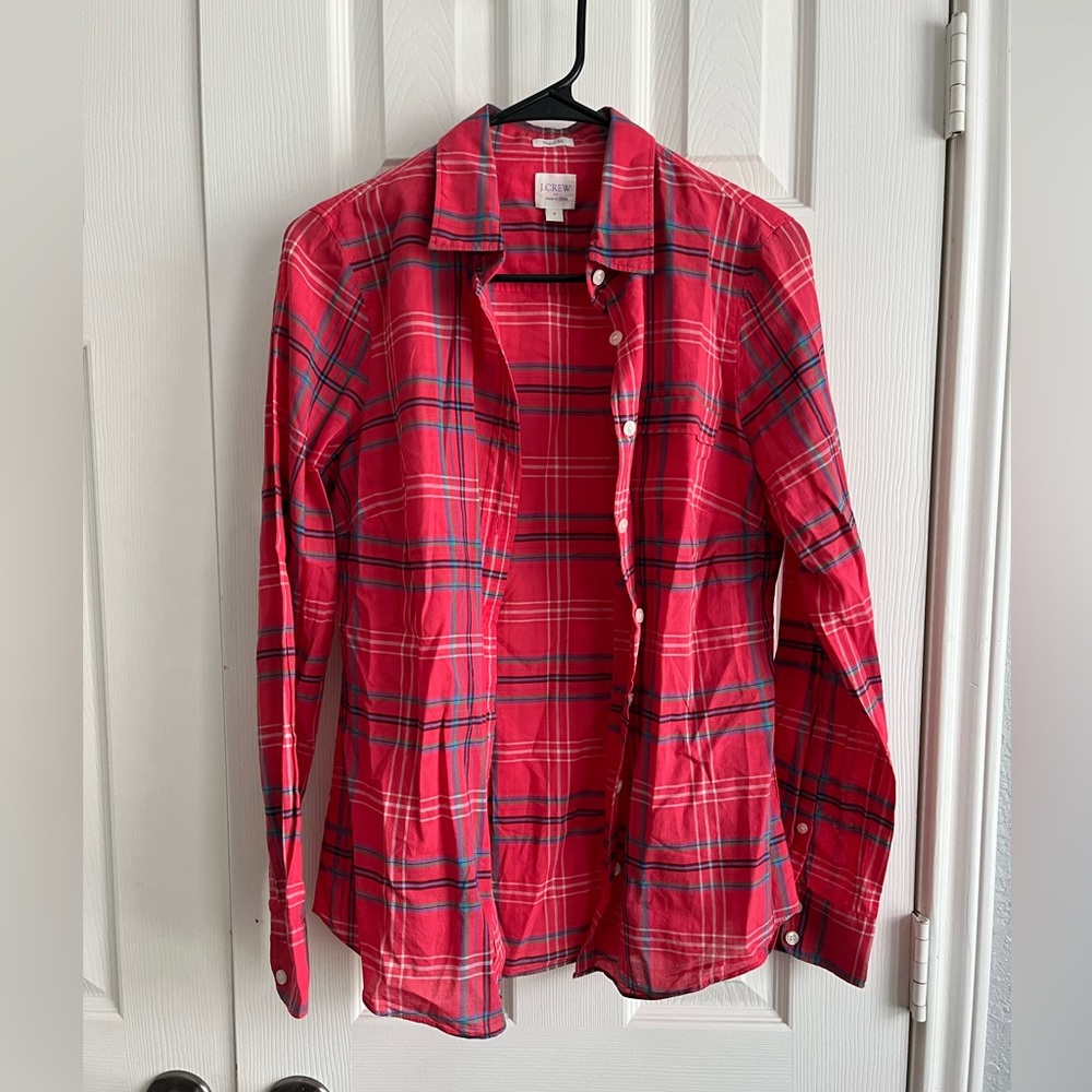 J crew plaid long sleeve shirt, red, small, perfect fit